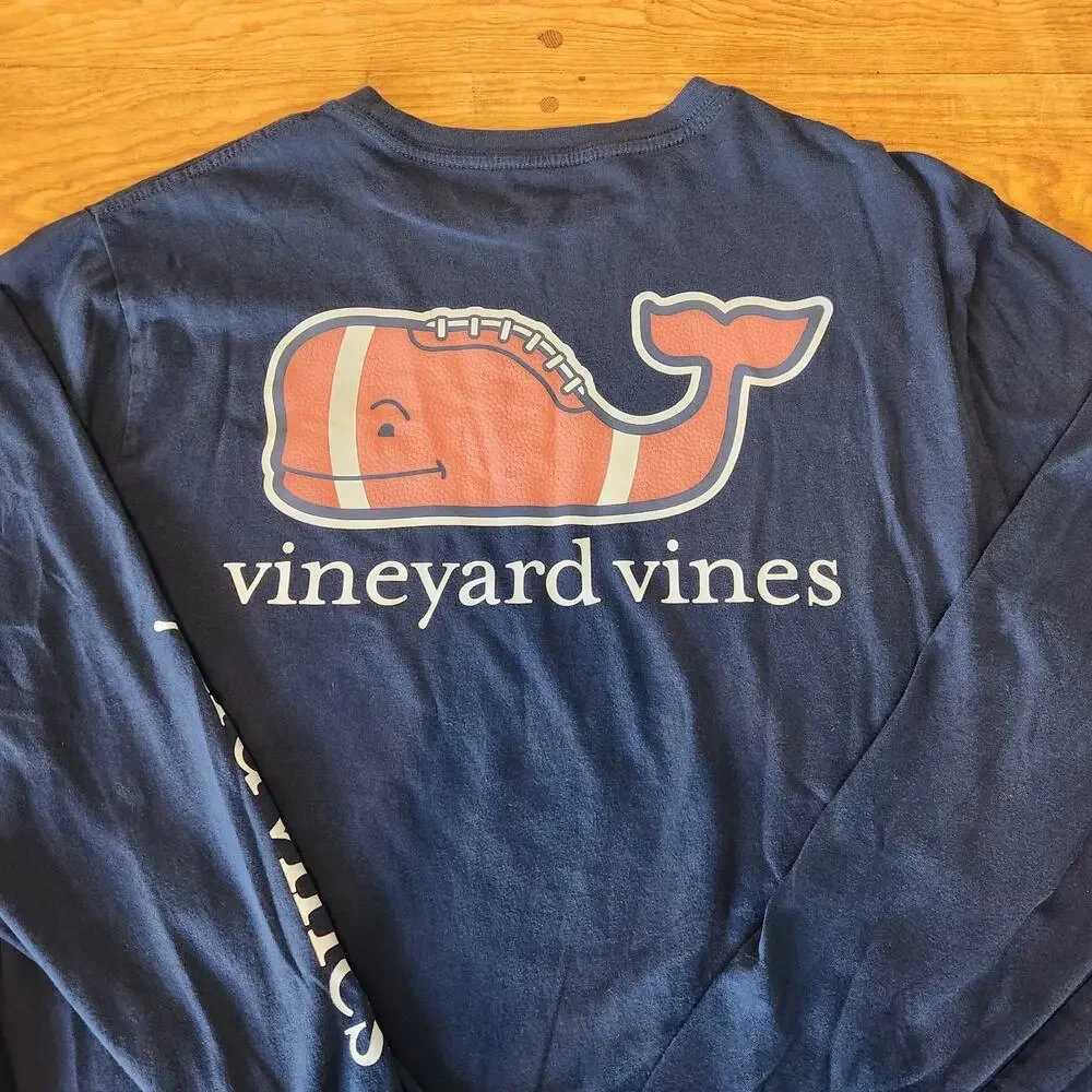 Vineyard Vines Mens Long-sleeve T-shirt Football Whale College Preppy Medium
